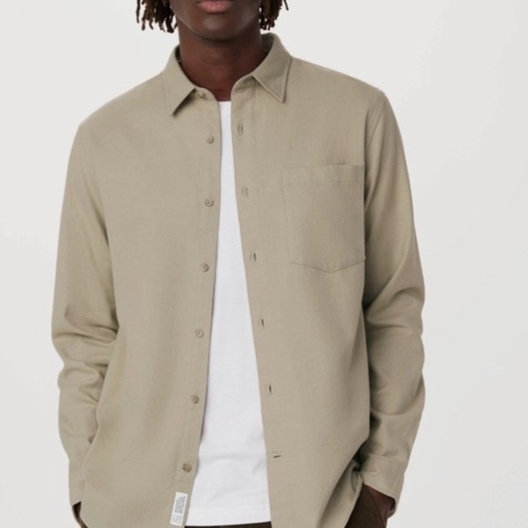 NWT Frank & Oak The Yak Wool Flannel Beige Khaki Tab Button Down Organic Cotton - Picture 4 of 13